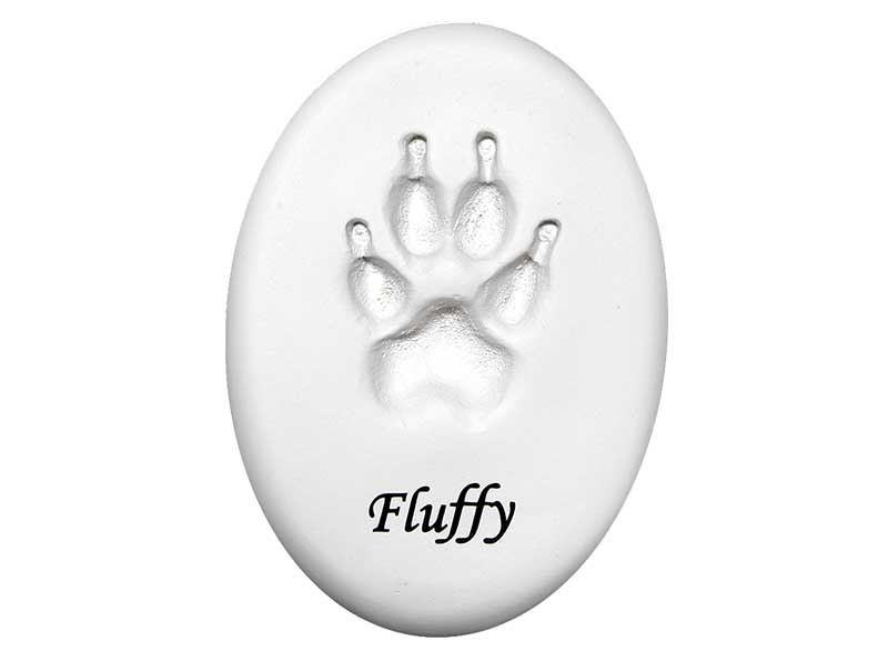 White Oval Clay Paw Print Image